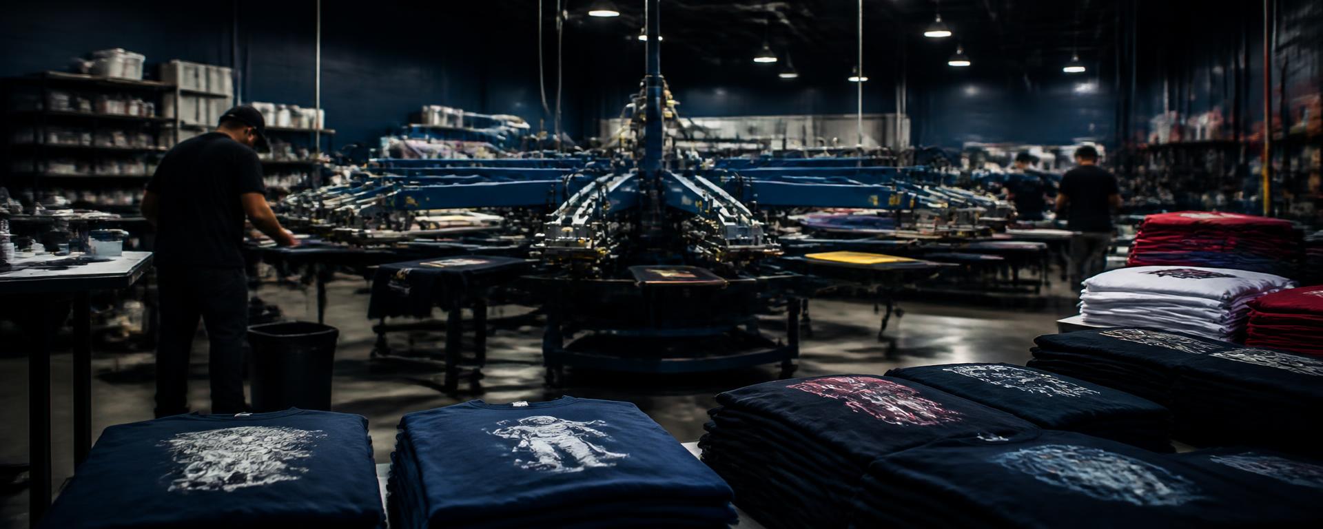 North Ink screen printing shop with presses and printed apparel